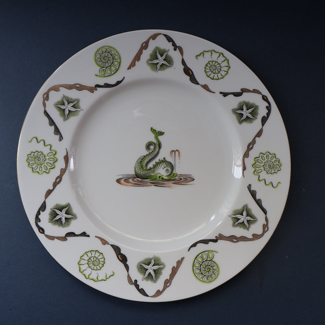 Large 1950s WEDGWOOD Plate. Dolphin Design by Sir Laurence Whistler. Yellow Version