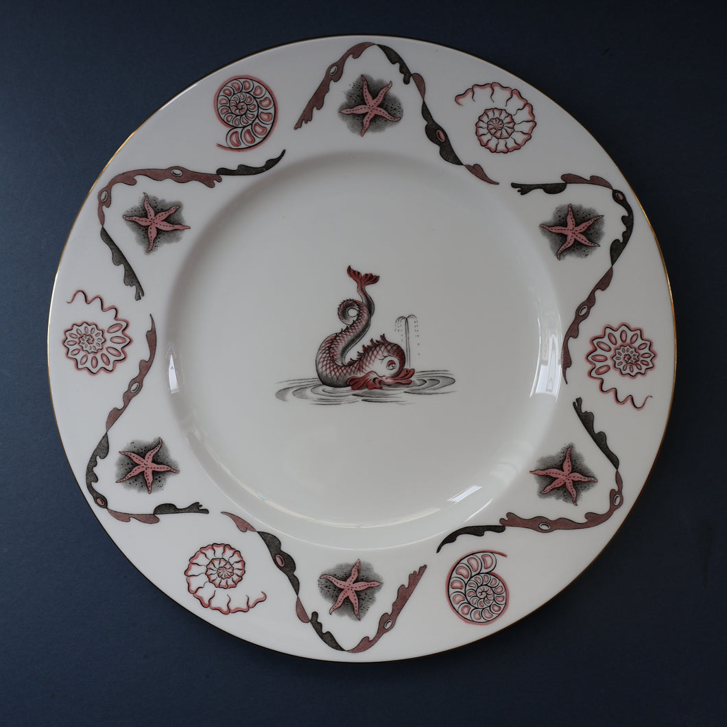 Large 1950s WEDGWOOD Plate. Dolphin Design by Sir Laurence Whistler. Pink Version