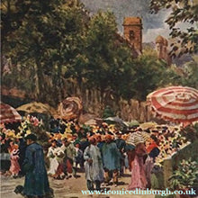 Load image into Gallery viewer, Full Image of the Published LIthograph by Collins1909 Watercolour Painting of The Rambla, Barcelona by WILLIAM WIEHE COLLINS (1862-1951) (print after)
