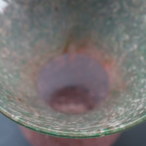 Later 1980s PERTHSHIRE GLASS Art Glass Vase. Thistle Shaped mottled pink and green shades. 7 inches high