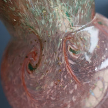 Load image into Gallery viewer, Later 1980s PERTHSHIRE GLASS Art Glass Vase. Thistle Shaped mottled pink and green shades. 7 inches high

