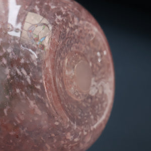 Later 1980s PERTHSHIRE GLASS Art Glass Vase. Thistle Shaped mottled pink and green shades. 7 inches high