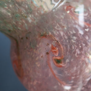 Later 1980s PERTHSHIRE GLASS Art Glass Vase. Thistle Shaped mottled pink and green shades. 7 inches high
