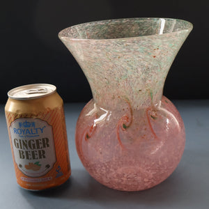 Later 1980s PERTHSHIRE GLASS Art Glass Vase. Thistle Shaped mottled pink and green shades. 7 inches high