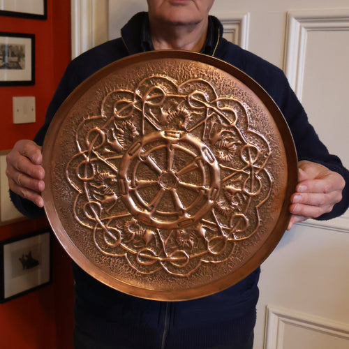 LARGE Early 20th Century Arts and Crafts Copper Decorative Tray or Wall Charger. 15 inches