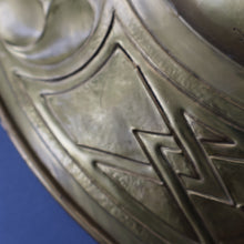 Load image into Gallery viewer, Antique GLASGOW SCHOOL Arts and Crafts Brass Wall Charger with Celtic Knotwork Pattern.  Fine Antique Metalwork
