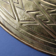 Load image into Gallery viewer, Antique GLASGOW SCHOOL Arts and Crafts Brass Wall Charger with Celtic Knotwork Pattern.  Fine Antique Metalwork
