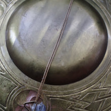 Load image into Gallery viewer, Antique GLASGOW SCHOOL Arts and Crafts Brass Wall Charger with Celtic Knotwork Pattern.  Fine Antique Metalwork

