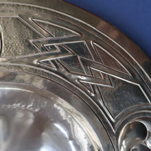 Load image into Gallery viewer, Antique GLASGOW SCHOOL Arts and Crafts Brass Wall Charger with Celtic Knotwork Pattern.  Fine Antique Metalwork
