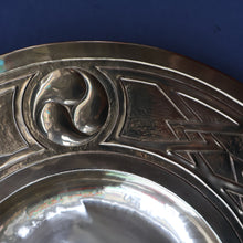 Load image into Gallery viewer, Antique GLASGOW SCHOOL Arts and Crafts Brass Wall Charger with Celtic Knotwork Pattern.  Fine Antique Metalwork
