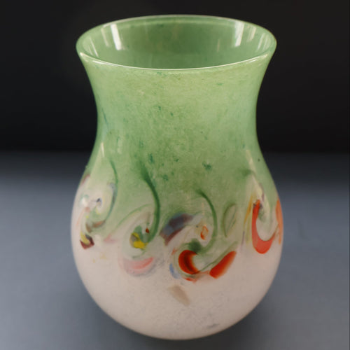 SCOTTISH GLASS: Large 1950s VASART Glass Vase of Bulbous Shape with Tutti-Frutti Swirls