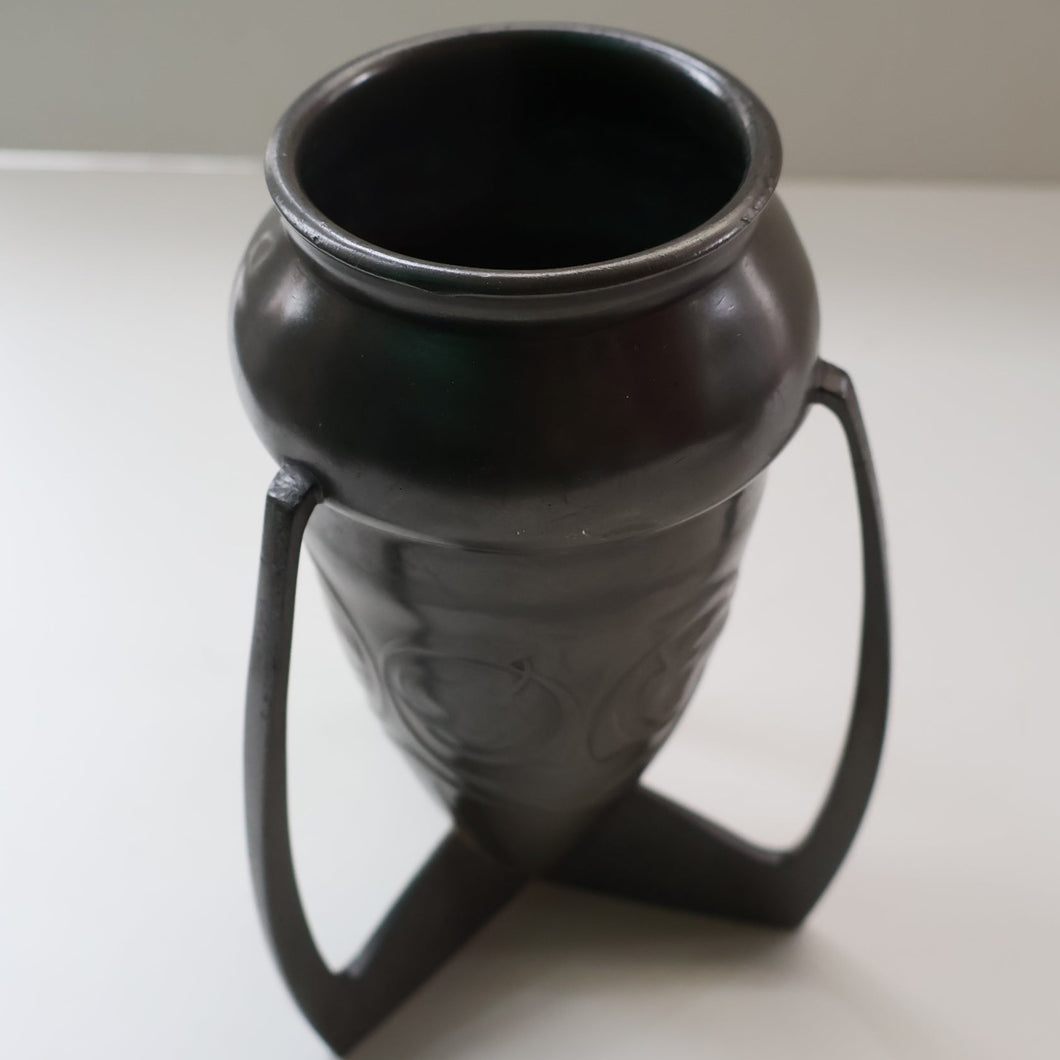 ARCHIBALD KNOX. Antique Tudric (0226) Pewter Bomb Vase with Embossed Decoration; c 1910