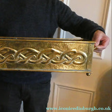 Load image into Gallery viewer, EXCEPTIONALLY LONG. Antique CELTIC REVIVAL Brass Planter with Repousse Knotword Pattern &amp; Ball Feet 

