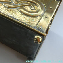 Load image into Gallery viewer, EXCEPTIONALLY LONG. Antique CELTIC REVIVAL Brass Planter with Repousse Knotword Pattern &amp; Ball Feet
