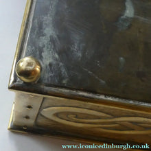 Load image into Gallery viewer, EXCEPTIONALLY LONG. Antique CELTIC REVIVAL Brass Planter with Repousse Knotword Pattern &amp; Ball Feet
