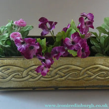 Load image into Gallery viewer, EXCEPTIONALLY LONG. Antique CELTIC REVIVAL Brass Planter with Repousse Knotword Pattern &amp; Ball Feet
