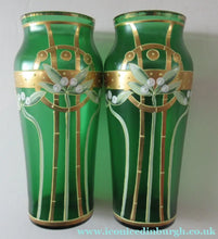 Load image into Gallery viewer, Antique 1905 Art Nouveau Bohemian Gold Enamel Pair of Vases, In the manner of Josef Anton Riedel
