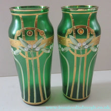 Load image into Gallery viewer, Antique 1905 Art Nouveau Bohemian Gold Enamel Pair of Vases. In the manner of Josef Anton Riedel
