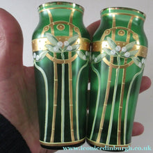 Load image into Gallery viewer, Antique 1905 Art Nouveau Bohemian Gold Enamel Pair of Vases. In the manner of Josef Anton Riedel
