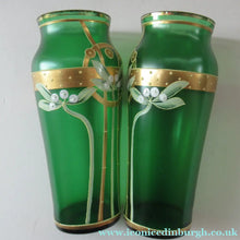 Load image into Gallery viewer, Antique 1905 Art Nouveau Bohemian Gold Enamel Pair of Vases, In the manner of Josef Anton Riedel
