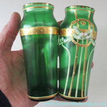 Load image into Gallery viewer, Antique 1905 Art Nouveau Bohemian Gold Enamel Pair of Vases. In the manner of Josef Anton Riedel
