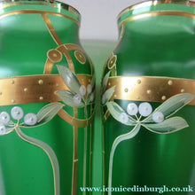 Load image into Gallery viewer, Antique 1905 Art Nouveau Bohemian Gold Enamel Pair of Vases. In the manner of Josef Anton Riedel
