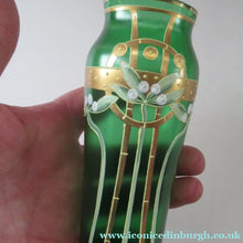 Load image into Gallery viewer, Antique 1905 Art Nouveau Bohemian Gold Enamel Pair of Vases. In the manner of Josef Anton Riedel
