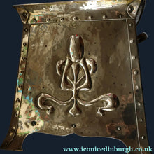Load image into Gallery viewer, Fabulous Large Brass ART NOUVEAU Lidded Coal or Log Bucket with Whiplash Repousee Decoration; c 1910s
