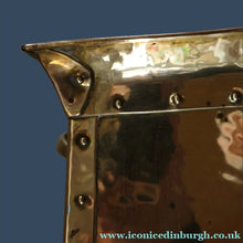 Load image into Gallery viewer, Fabulous Large Brass ART NOUVEAU Lidded Coal or Log Bucket with Whiplash Repousee Decoration; c 1910s
