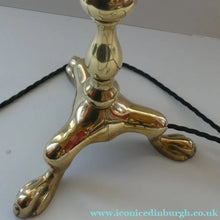 Load image into Gallery viewer, Antique Cast Brass Table Lamp with Three Paw Feet and Edwardian Vaseline Shade
