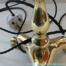 Load image into Gallery viewer, Antique Cast Brass Table Lamp with Three Paw Feet and Edwardian Vaseline Shade
