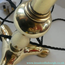 Load image into Gallery viewer, Antique Cast Brass Table Lamp with Three Paw Feet and Edwardian Vaseline Shade
