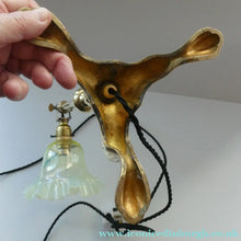 Load image into Gallery viewer, Antique Cast Brass Table Lamp with Three Paw Feet and Edwardian Vaseline Shade
