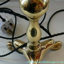 Load image into Gallery viewer, Antique Cast Brass Table Lamp with Three Paw Feet and Edwardian Vaseline Shade

