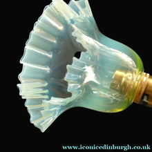 Load image into Gallery viewer, Antique Cast Brass Table Lamp with Three Paw Feet and Edwardian Vaseline Shade
