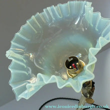 Load image into Gallery viewer, Antique Cast Brass Table Lamp with Three Paw Feet and Edwardian Vaseline Shade
