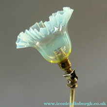 Load image into Gallery viewer, Antique Cast Brass Table Lamp with Three Paw Feet and Edwardian Vaseline Shade
