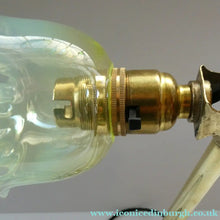Load image into Gallery viewer, Antique Cast Brass Table Lamp with Three Paw Feet and Edwardian Vaseline Shade
