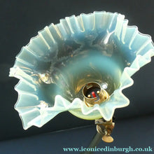 Load image into Gallery viewer, Antique Cast Brass Table Lamp with Three Paw Feet and Edwardian Vaseline Shade
