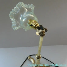 Load image into Gallery viewer, Antique Cast Brass Table Lamp with Three Paw Feet and Edwardian Vaseline Shade
