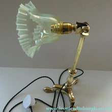 Load image into Gallery viewer, Antique Cast Brass Table Lamp with Three Paw Feet and Edwardian Vaseline Shade
