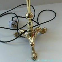 Load image into Gallery viewer, Antique Cast Brass Table Lamp with Three Paw Feet and Edwardian Vaseline Shade
