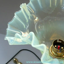 Load image into Gallery viewer, Antique Cast Brass Table Lamp with Three Paw Feet and Edwardian Vaseline Shade
