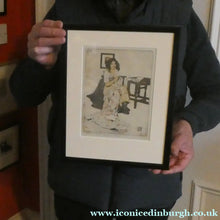 Load image into Gallery viewer, Original Pencil Signed Colour Etching &amp; Aquatint by William Lee Hankey. The Patchwork Quilt; c 1910. FRAMED

