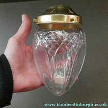 Load image into Gallery viewer, Antique EDWARDIAN Clear Cut Glass and Brass Single Hanging Light Shade. Deep Engraved Pattern

