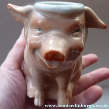 Load image into Gallery viewer, 1910s Novelty Inkwell &amp; Stamp Wetter. Strange Pink Pig Model. Antique GERMAN PORCELAIN
