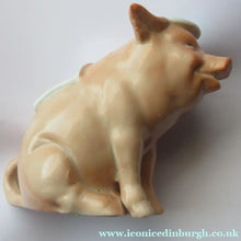 Load image into Gallery viewer, 1910s Novelty Inkwell &amp; Stamp Wetter. Strange Pink Pig Model. Antique GERMAN PORCELAIN
