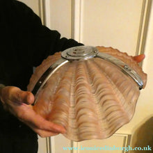 Load image into Gallery viewer, Vintage 1920s ART DECO Pressed Pink Glass Pendant Lamp Shade - in the form of a clam shell
