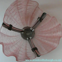 Load image into Gallery viewer, Vintage 1920s ART DECO Pressed Pink Glass Pendant Lamp Shade - in the form of a clam shell
