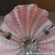 Load image into Gallery viewer, Vintage 1920s ART DECO Pressed Pink Glass Pendant Lamp Shade - in the form of a clam shell
